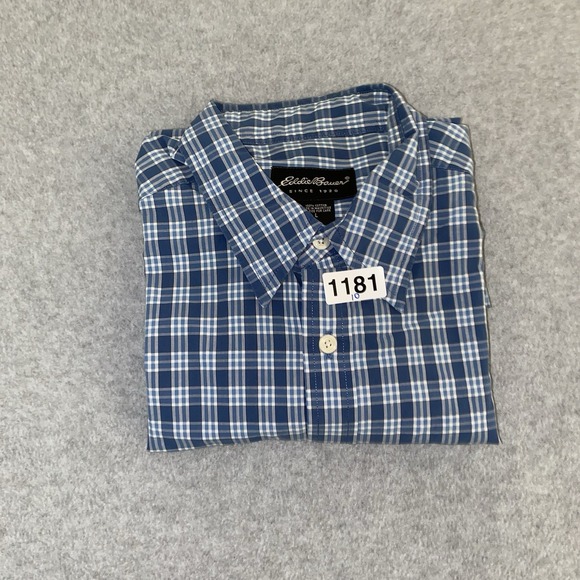 Eddie Bauer Men's L Button Down Shirt‎ Blue White Plaid Long Sleeve 100% Cotton - Picture 13 of 13